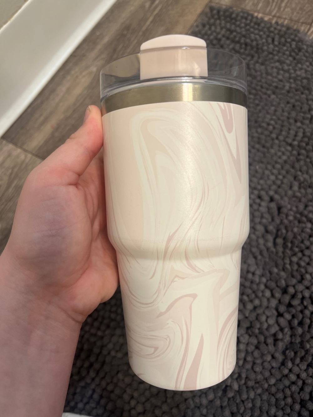 Stanley Cream Travel Tumbler with Pale Pink Slider Lid - Picture 4 of 5